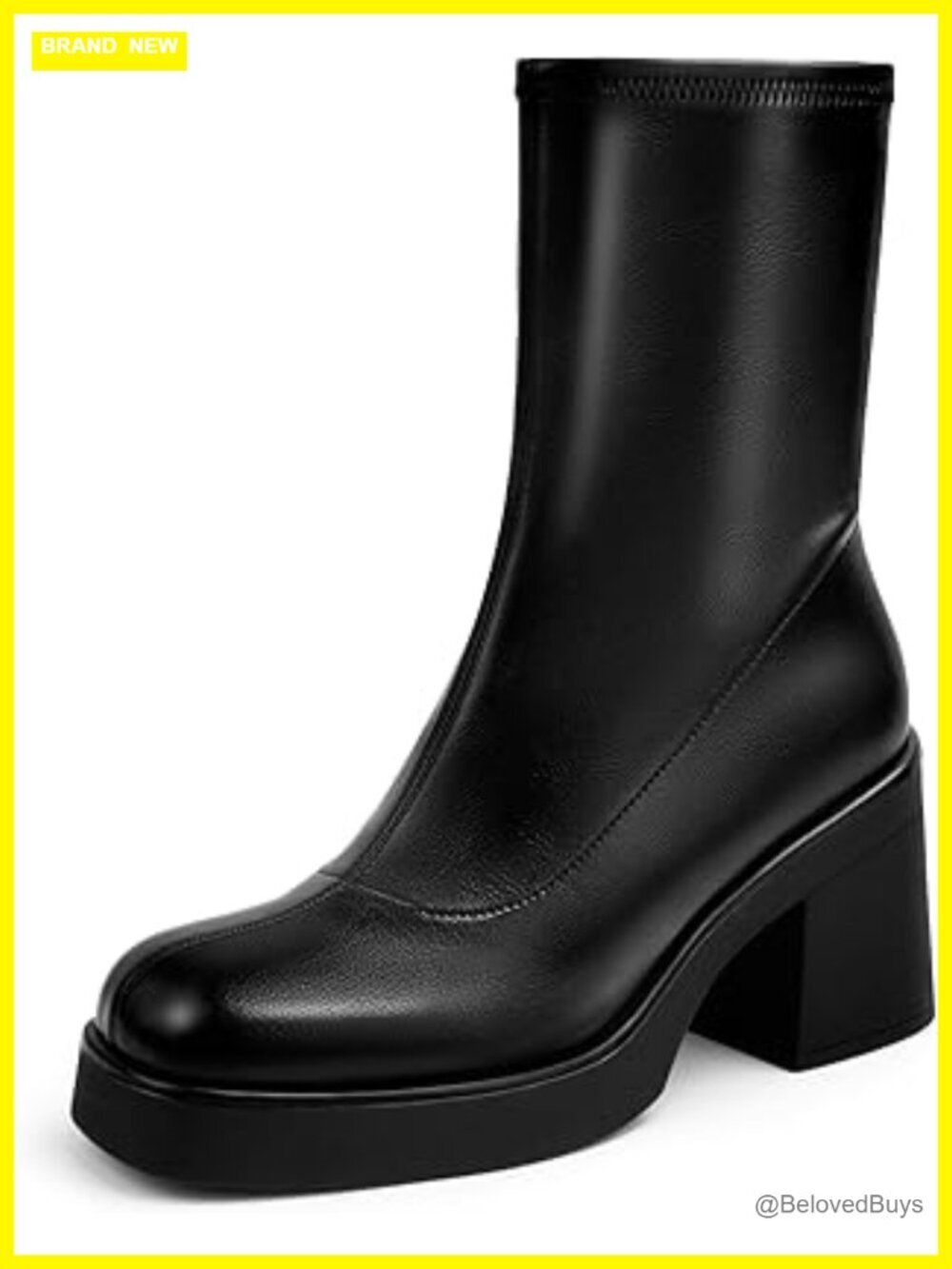 Square Toe Stretch Mid Boots Calf Slouchy Platform Booties Suede Zip Chunky
